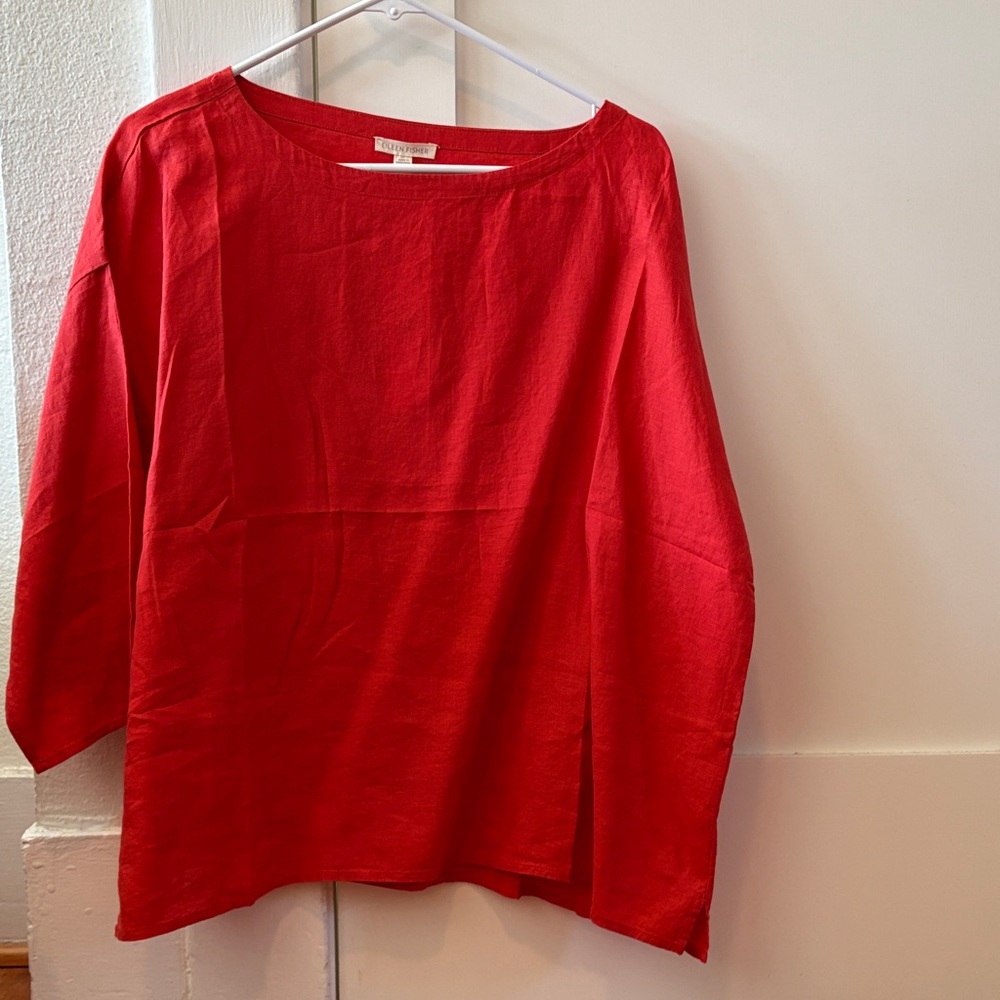 Eileen Fisher Red Linen Boatneck Tunic